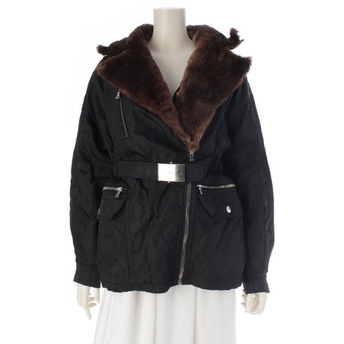 プラダ ベルト ロゴ ビーバーファー ジャケット 中綿ライナー ブラック S