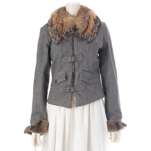 フェレ 90-00s ジャンフランコフェレ Y2K フォックスファー トラッカー ベルト デニムジャケット アウター グレー S