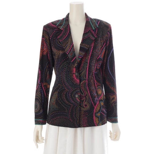 レオナール カンカン素材 総柄 肩パッド テーラードジャケット ブラック L