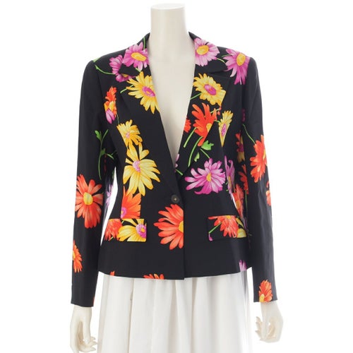 レオナール シルク 花柄 フラワープリント テーラードジャケット ブラック 11AR