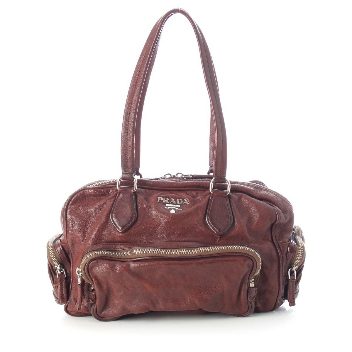 【美品】PRADA ボストンバッグ （南京錠&ネームタグ付き）ブラウン/レッド プラダ（PRADA） | ブランド中古通販 retro.jp