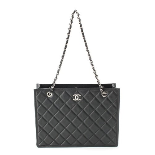 シャネル 23K キャビアスキン マトラッセ ココマーク ランダム番 チェーン トートバッグ AS4404 ブラック シルバー金具