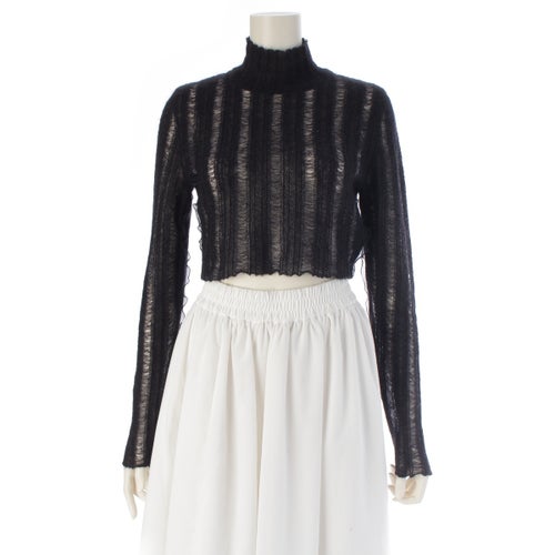 フェンディ モヘヤ ウール ニット デザイン ハイネック セーター FZX892 ブラック 36