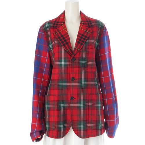 コムデギャルソンシャツ ウール タータンチェック テーラードジャケット W18111 レッド S