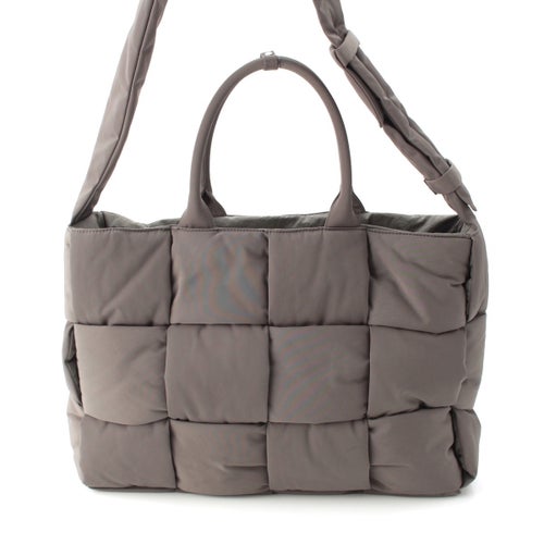 ボッテガヴェネタ マキシイントレチャート アルコ ナイロン ラージ 2WAY ショルダー トートバッグ グレー モスグリーン