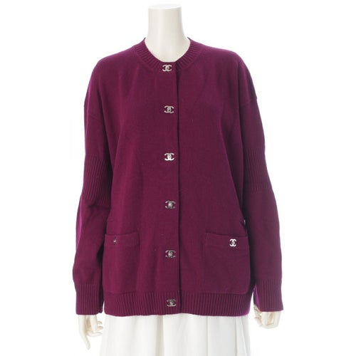 シャネル 24‐25AW カシミヤ ターンロック ロング カーディガン P77868 バーガンディ 40