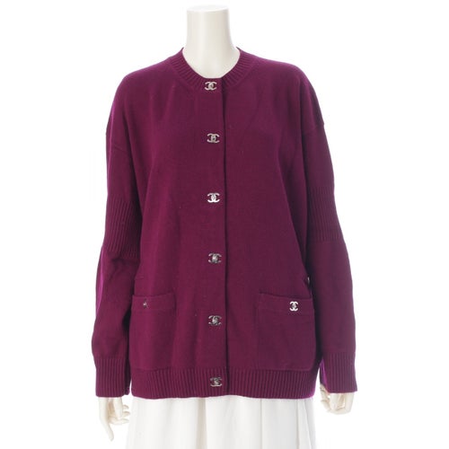 シャネル 24‐25AW カシミヤ ターンロック ロング カーディガン P77868 バーガンディ 40