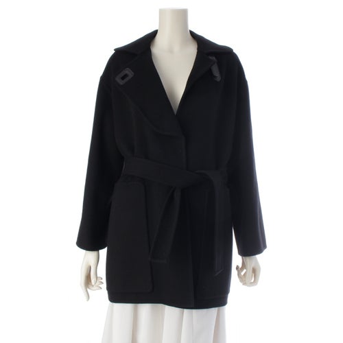 エルメス 22AW カシミヤ ベルト付き ショート ガウン コート 2H0129DA ブラック 34