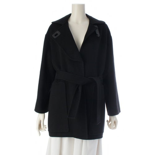 エルメス 22AW カシミヤ ベルト付き ショート ガウン コート 2H0129DA ブラック 34