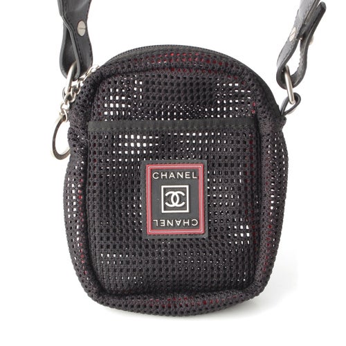 シャネル スポーツライン ロゴ メッシュ ショルダーバッグ ブラック