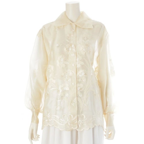 ルガラージュ シルク フランス製 総刺繍 シャツ ブラウス トップス アイボリー 1