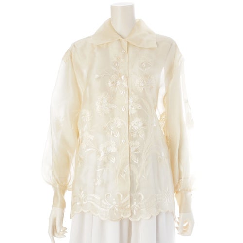 ルガラージュ シルク フランス製 総刺繍 シャツ ブラウス トップス アイボリー 1