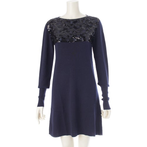 ルイヴィトン ウール カシミヤ シルク ニット スパンコール ワンピース ドレス ネイビー XS