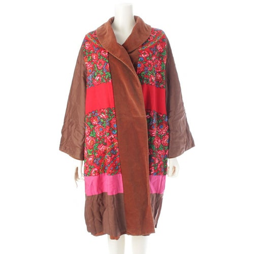 ローブドシャンブルコムデギャルソン AD1999 ベロア フラワープリント ロング コート RC-040100 ブラウン