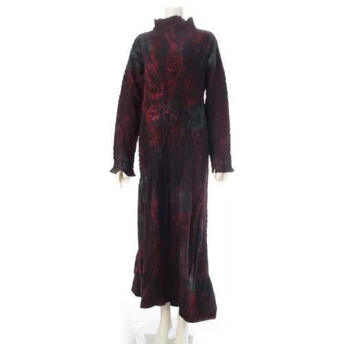 イッセイミヤケ シボ加工 ボトルネック ロング ワンピース ドレス IM12FH043 レッド系 マルチカラー 3