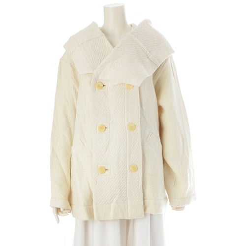 プランテーション 80s ウール イッセイミヤケ ニット ハーフ コート アウター PG33210 オフホワイト L