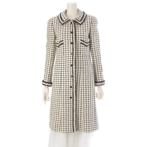 シャネル 2000 ツイード ウール モヘヤ アルパカ ロング コート P16301 ブラック×ホワイト 38