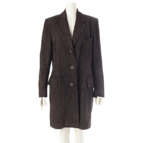 ディオール 00AW ゴートスキン ガリアーノ期 ウッドボタン ロングジャケット コート アウター 0A14087032 ブラウン 40