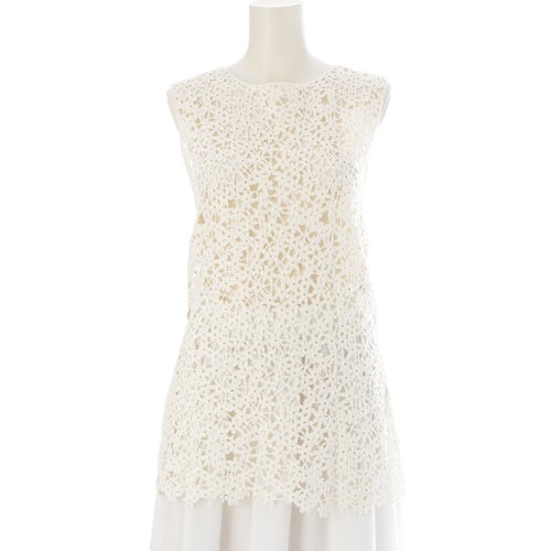 オフホワイト 21SS コットン レース切替 リブ ノースリーブ トップス ニット オフホワイト アイボリー系 34