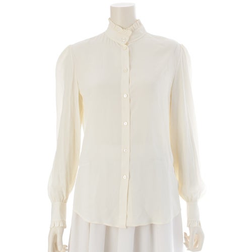 セリーヌ アセテート シルク フリル ブラウス シャツ トップス 2B114008D ホワイト 36