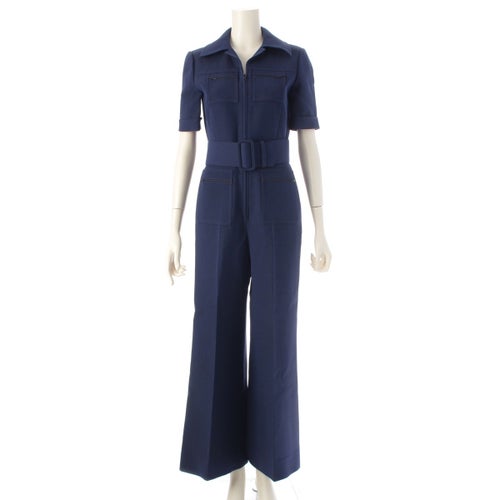 グッチ ウール GG オールインワン ツナギ 半袖 ベルト付き 587416 ブルー 38