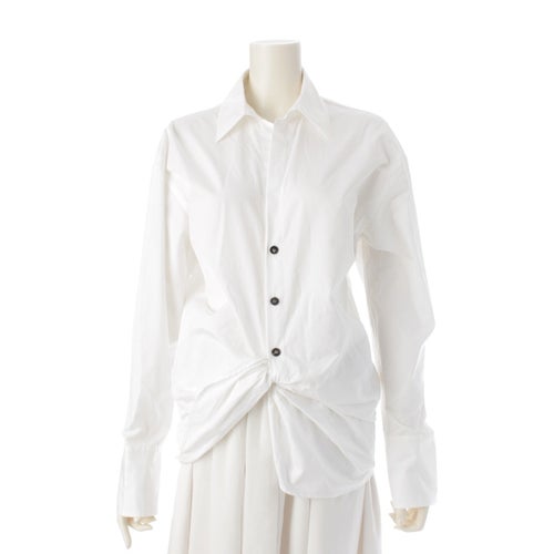 サルヴァトーレフェラガモ コットン ツイストデザイン スキッパー 長袖シャツ トップス ホワイト 38