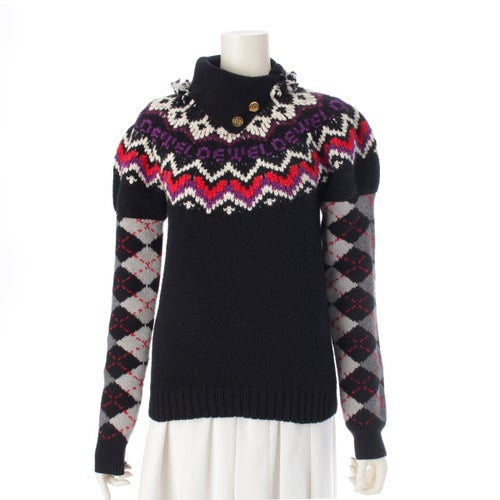 ロエベ ウール×シルク ロゴ アナグラムボタン ニット セーター トップス D3279060SM ブラック S