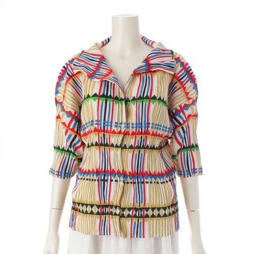 プリーツプリーズ イッセイミヤケ 総柄 ブラウス トップス PP22-JK793 イエロー 3