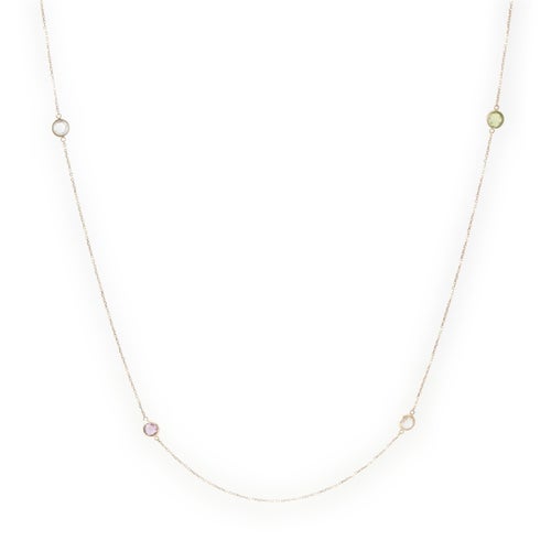 ノーブランド ステーション 8P カラーストーン 宝石 色石 4.00ct ロング ネックレス ジュエリー Au750 K18 イエローゴールド YG 3.9g