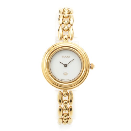 グッチ チェンジベゼル GP ベゼル5個 腕時計 クオーツ ホワイト文字盤 11/12 ゴールド