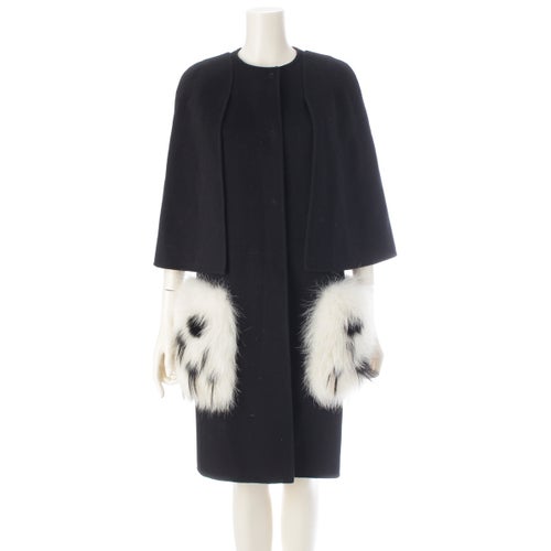 フェンディ フォックスファー ケープコート ポンチョ アウター ブラック 36