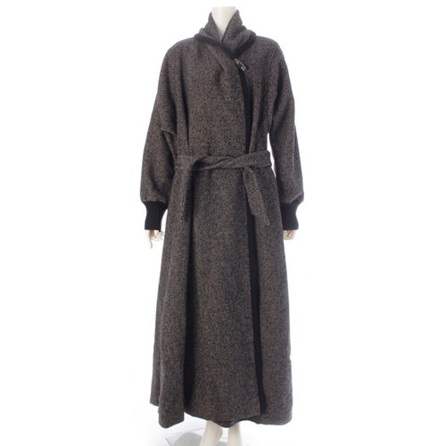 マックスマーラ カシミヤ混 ベルテッド デザイン ロング コート アウター ブラック グレー 42