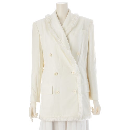 クリスチャンディオール ガリアーノ期 1998 シルク ヴィンテージ フリンジ ダブルブレスト テーラードジャケット 8E12021430 ホワイト 38