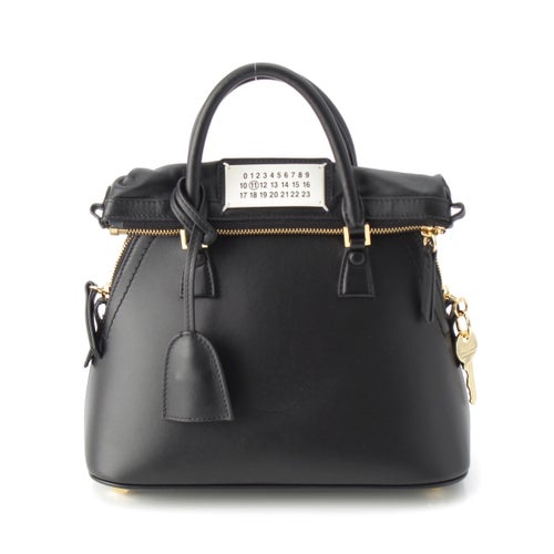 メゾンマルジェラ 5AC ミニ カーフスキン オールレザー ゴールド金具 ハンドバッグ 2way ショルダー S56W0082 ブラック