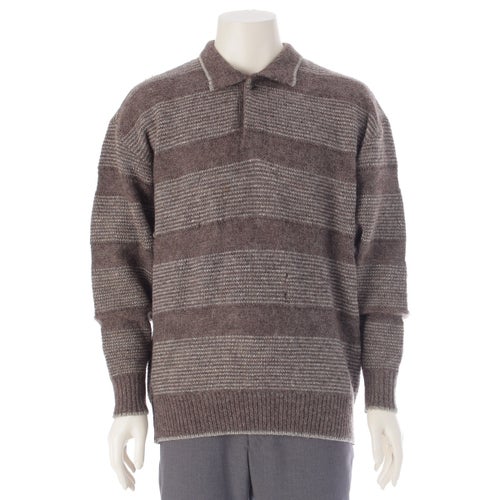 イッセイミヤケ 筆タグ 80s サンプル ヘビー ニット ポロシャツ プルオーバー ニットジャケット ブラウン