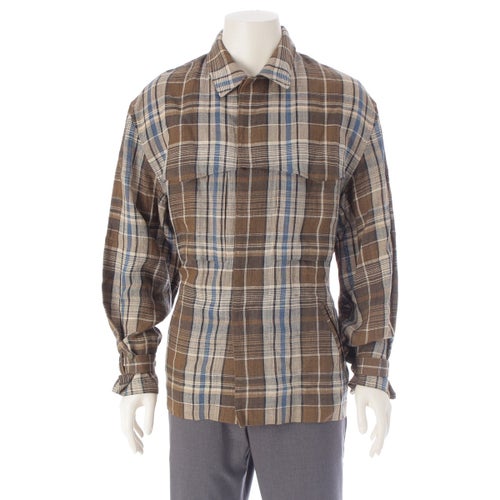 イッセイミヤケ 80s 1984 筆タグ マドラスチェック シャツジャケット テーラードジャケット HG36544 ブラウン L