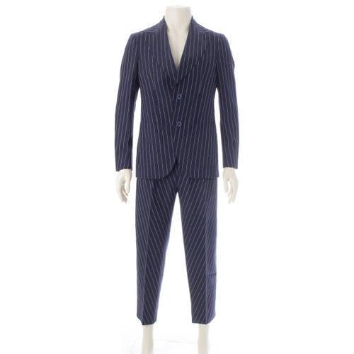 エトロ ウール ストライプ ペイズリー柄 ジャケット パンツセットアップ スーツ ネイビー 44