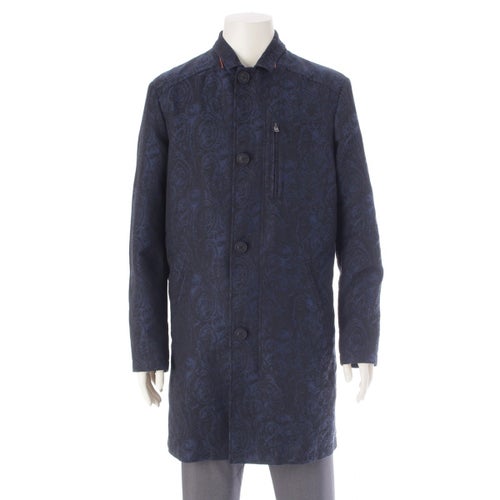 エトロ コットン シルク ペイズリー柄 コート ジャケット ダブルジップ 181-1S815-1225 ネイビー ブルー 48