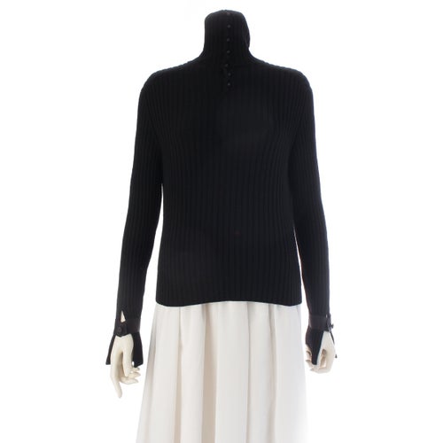 シャネル 02A ウール ボタンデザイン ハイネック リブ 長袖 ニット P19707 ブラック 42