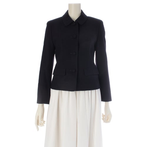 クレージュ ウール ロゴ チャーム テーラードジャケット ネイビー 7AR