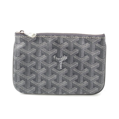 ゴヤール マティニョン PVC コットン リネン セナ ミニ ヘリンボーン柄 ポーチ グレー
