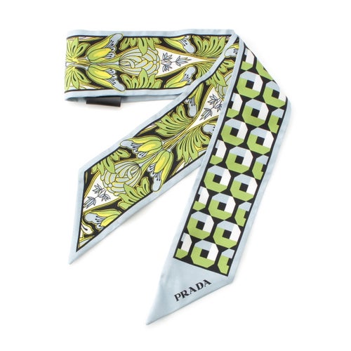 プラダ シルク プリントシルクツイル スキニー スカーフ 1FF008 ブルー