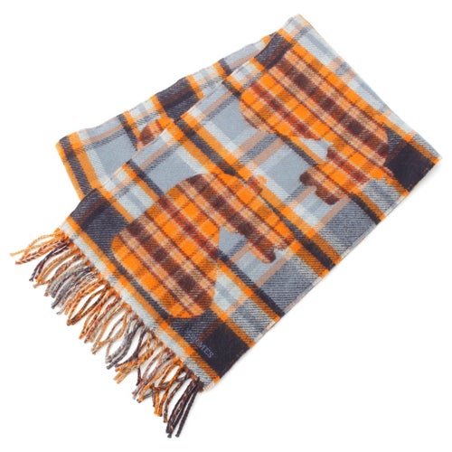 エルメス カシミヤ エシャルプ チェック柄 フリンジ マフラー オレンジ