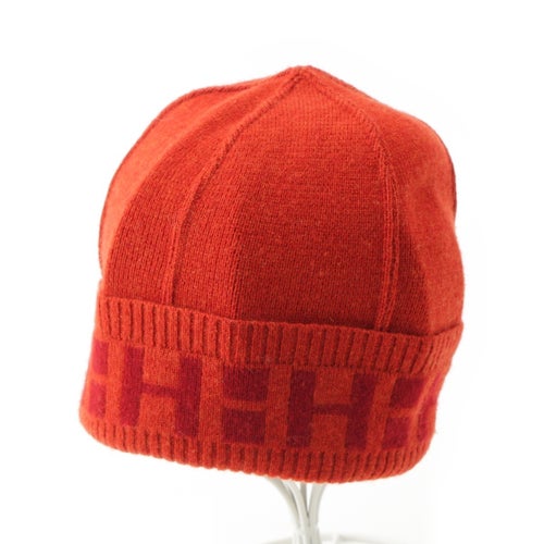 エルメス マルジェラ期 カシミヤ Hロゴ ビーニー ニットキャップ オレンジ レッド