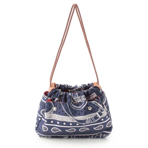 エルメス X刻 フールビ25 シルク ペイズリー 巾着 ハンドバッグ ブルー 25