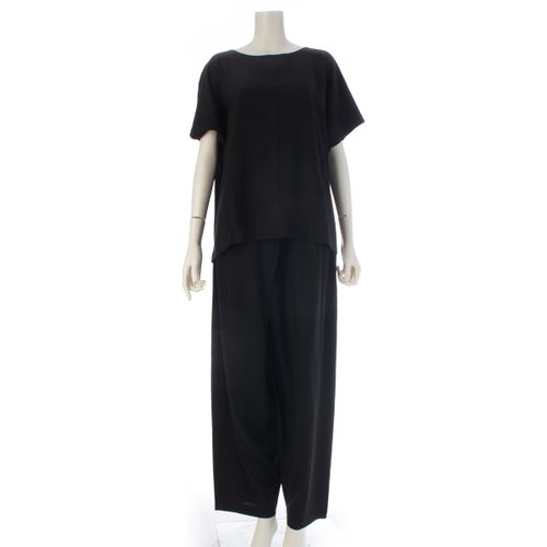 イッセイミヤケ 80s ペルマネンテ レーヨン 麻 変形 パンツセットアップ Tシャツ サルエル トップス ボトムス ブラック M