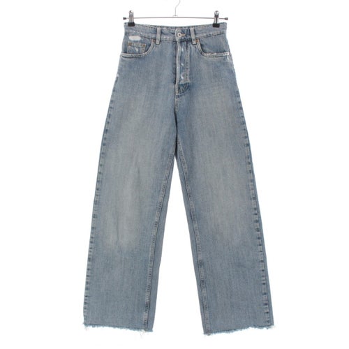 ミュウミュウ 21年 コットン ロゴ ダメージ ジーンズ デニムパンツ GWP351 ブルー ライトブルー 25