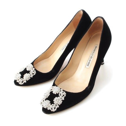 マノロブラニク ベロア ハンギシ クリスタル ビジュー パンプス シューズ ブラック 36