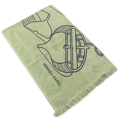 エルメス コットン ヨッティング タトゥ タラサ ビーチ タオル ブランケット グリーン カーキ