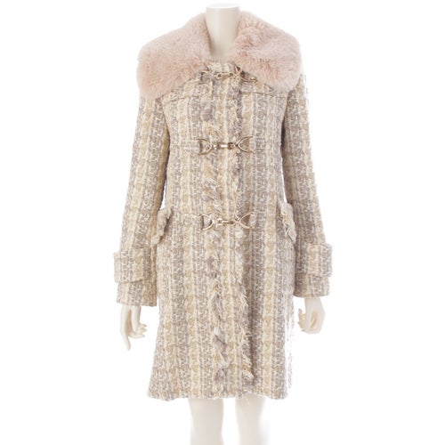 グレースコンチネンタル コットン ツイード ファー アウター ベージュ ゴールド グレー 36